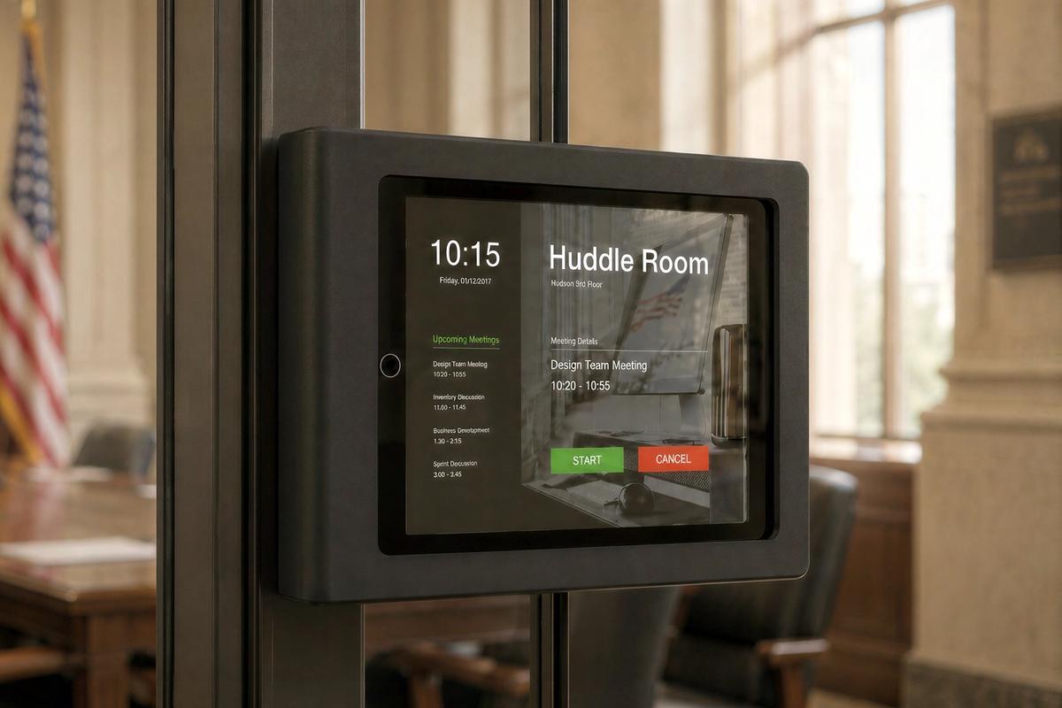 Enterprise room technology deployment with standardized mounted hardware.