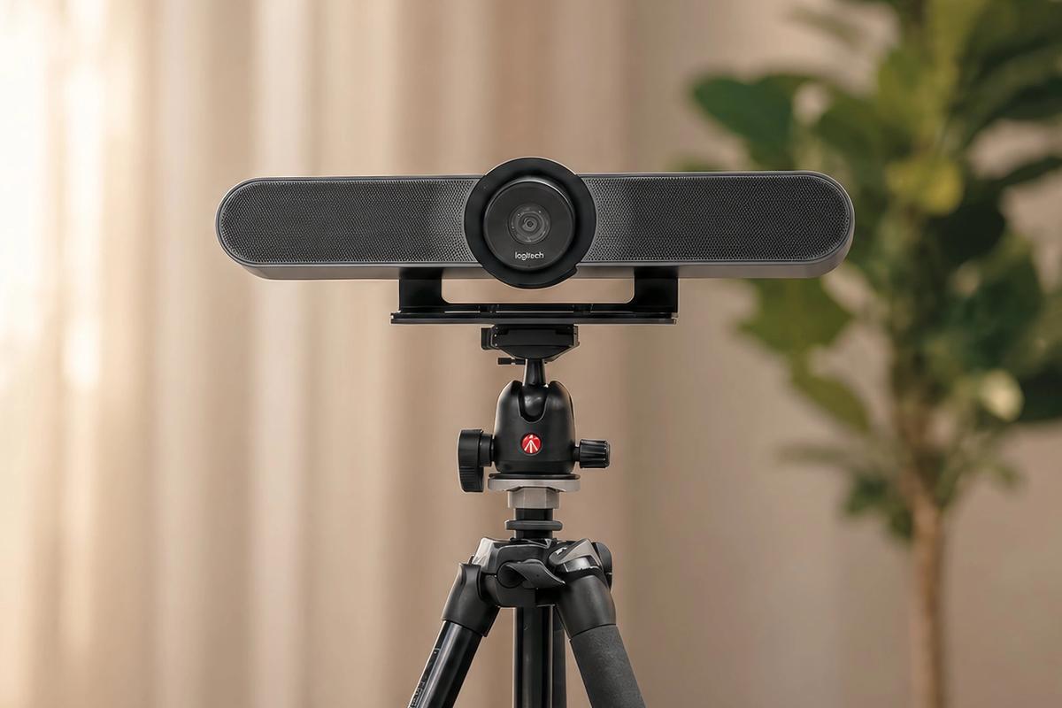 Flexible camera mounting setup for a temporary collaboration environment.