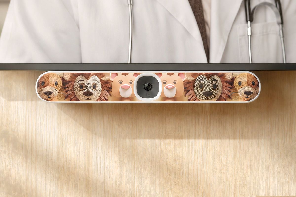Easy-clean custom cover for Logitech Rally Bar Huddle in a shared collaboration space.