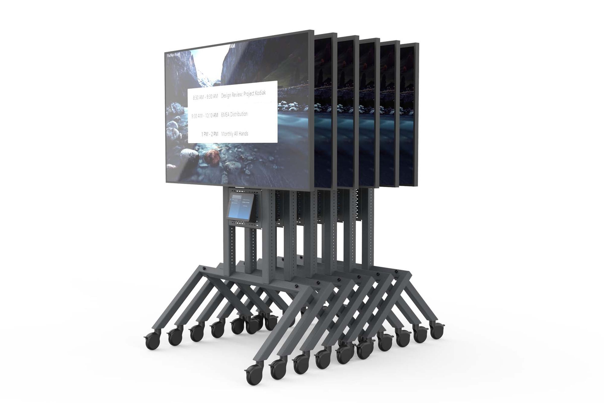 Nests with Heckler AV Cart for fleet storage.