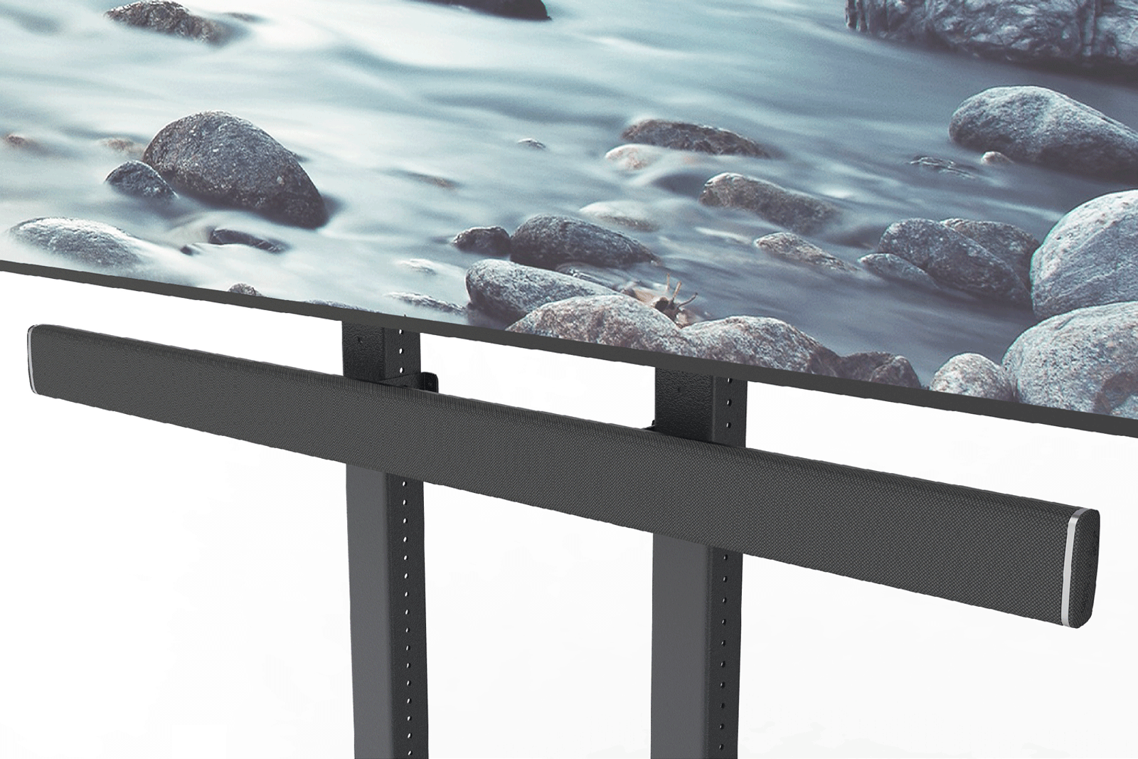 Mounts to cart structure, not VESA holes.