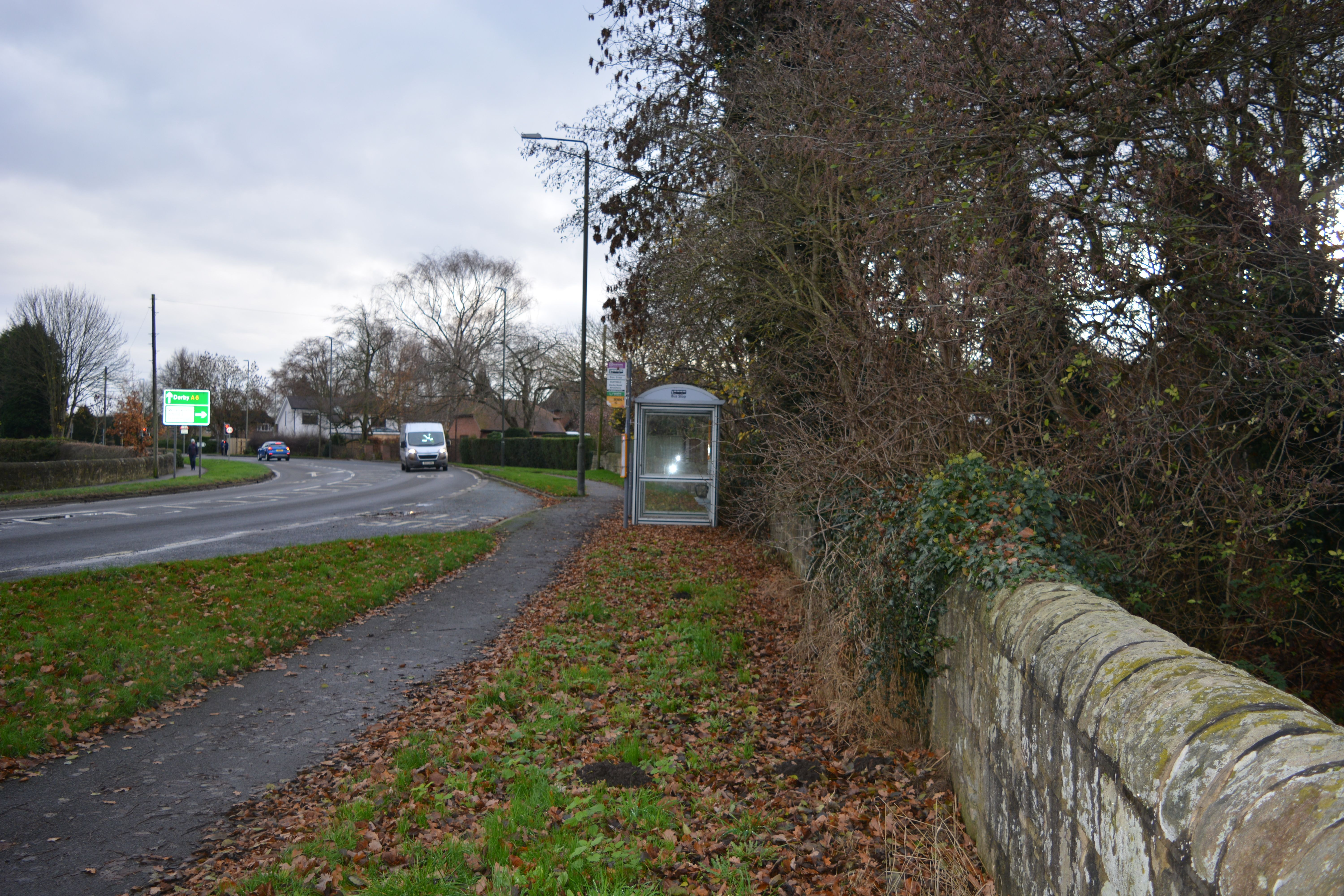 A6 and Bus stop towards Belper
