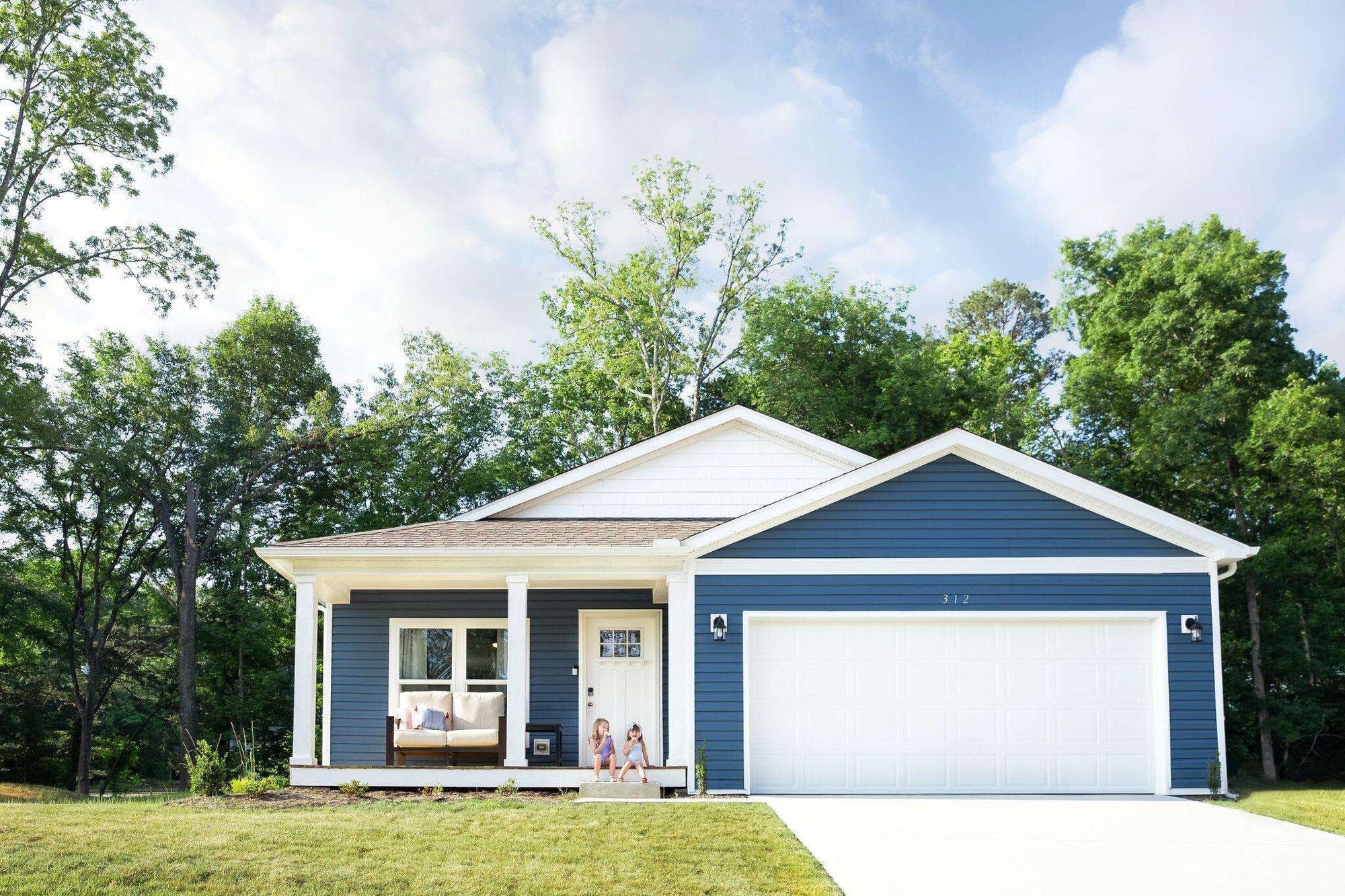 Front view of a blue house