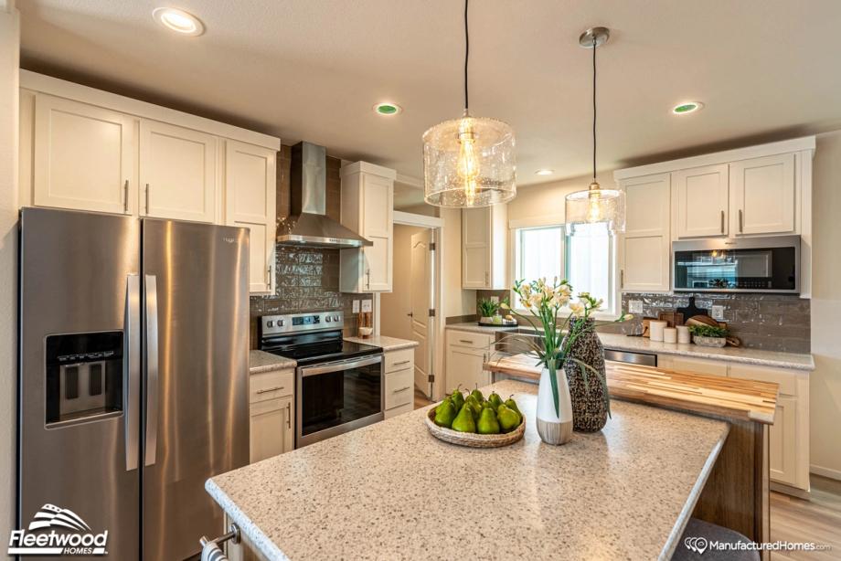 Kitchen area with an island