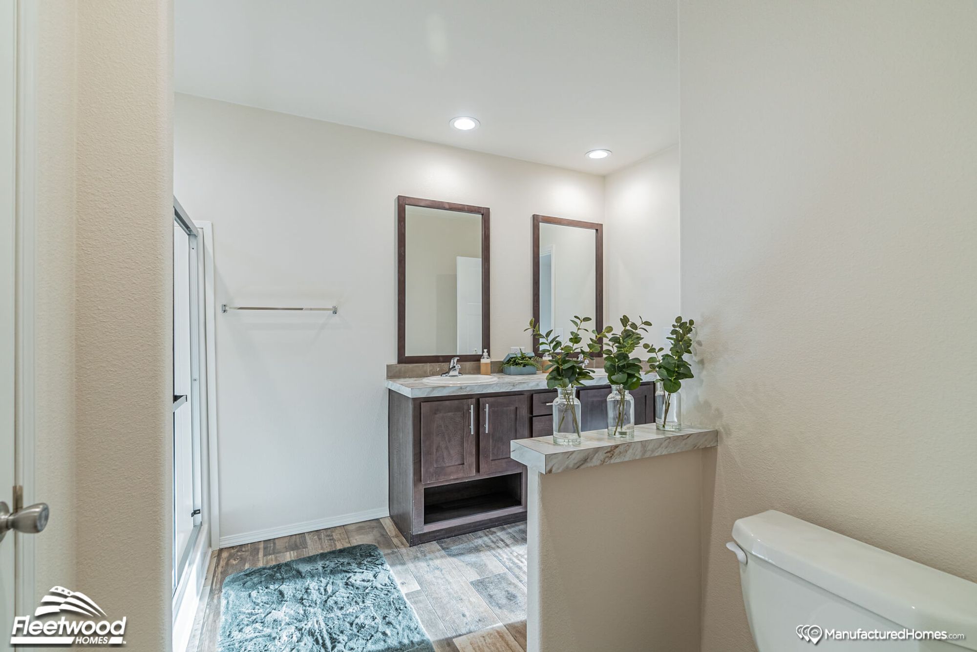 Large bathroom with a double sink counter top