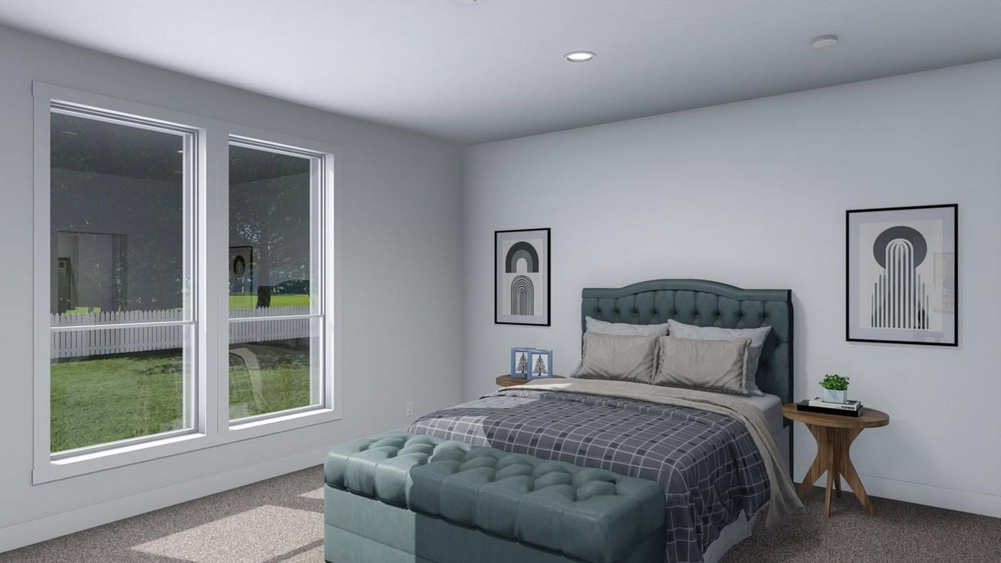 Large bedroom with a dresser, a large bed, and two end tables.