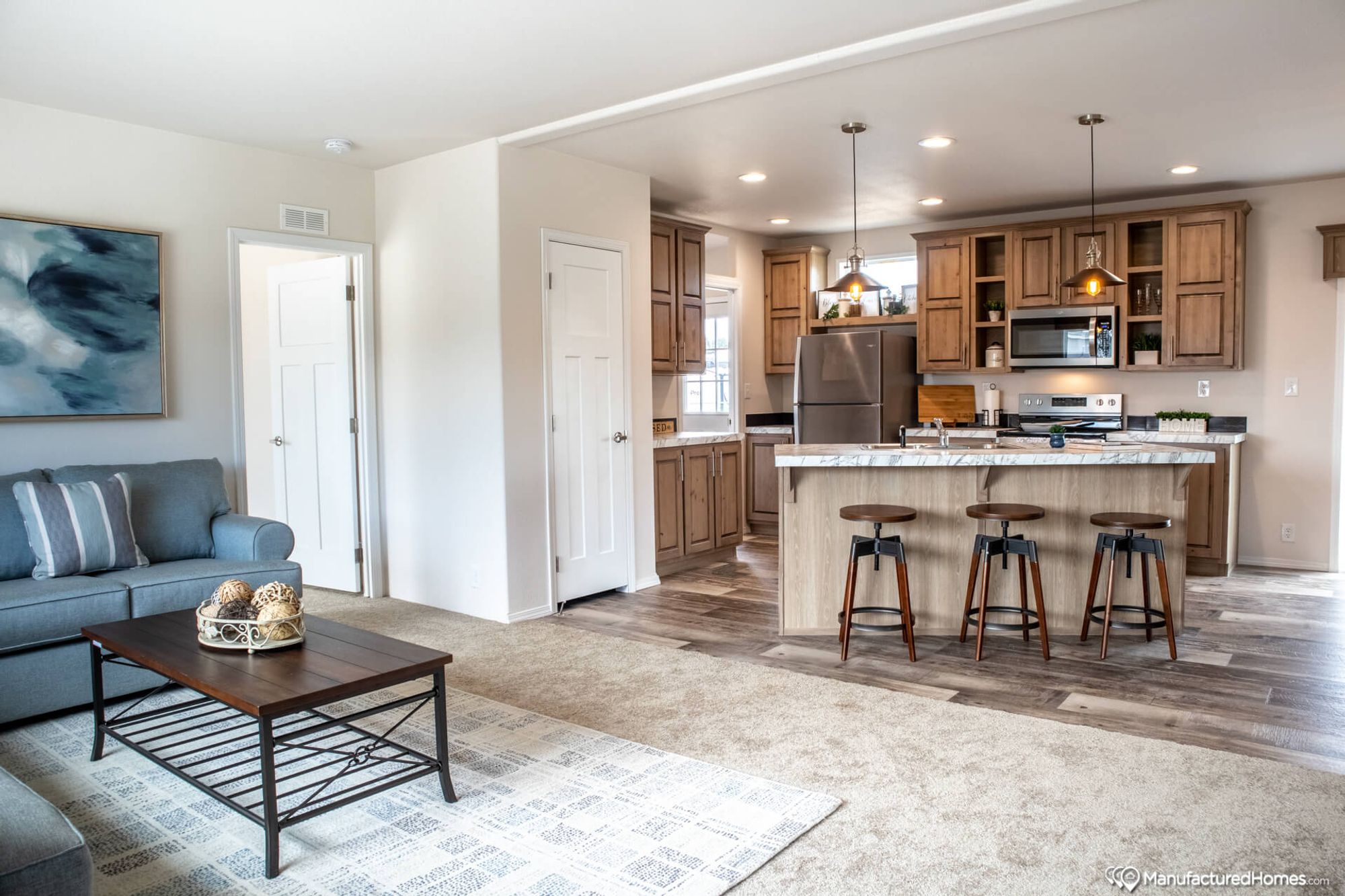 Open concept kitchen and living room.