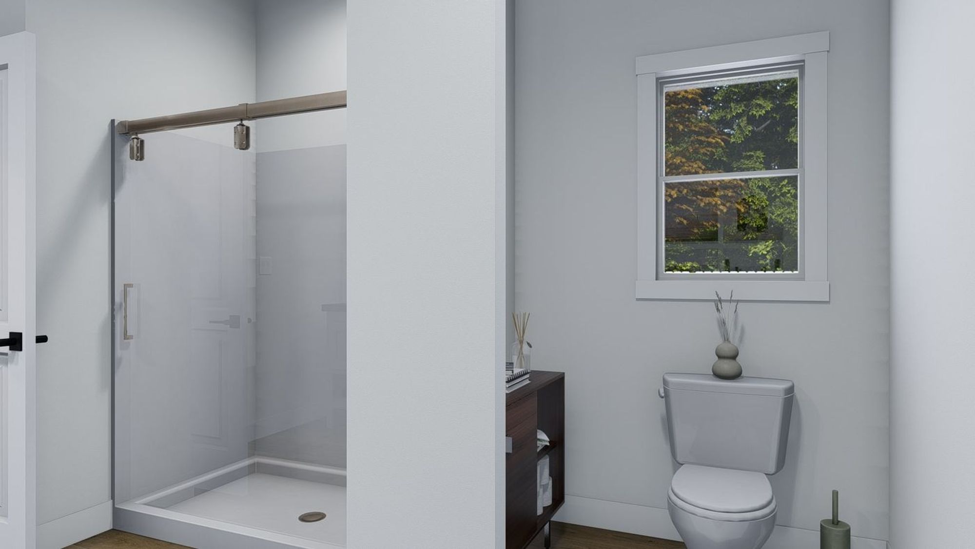 Bathroom with a large standing shower.