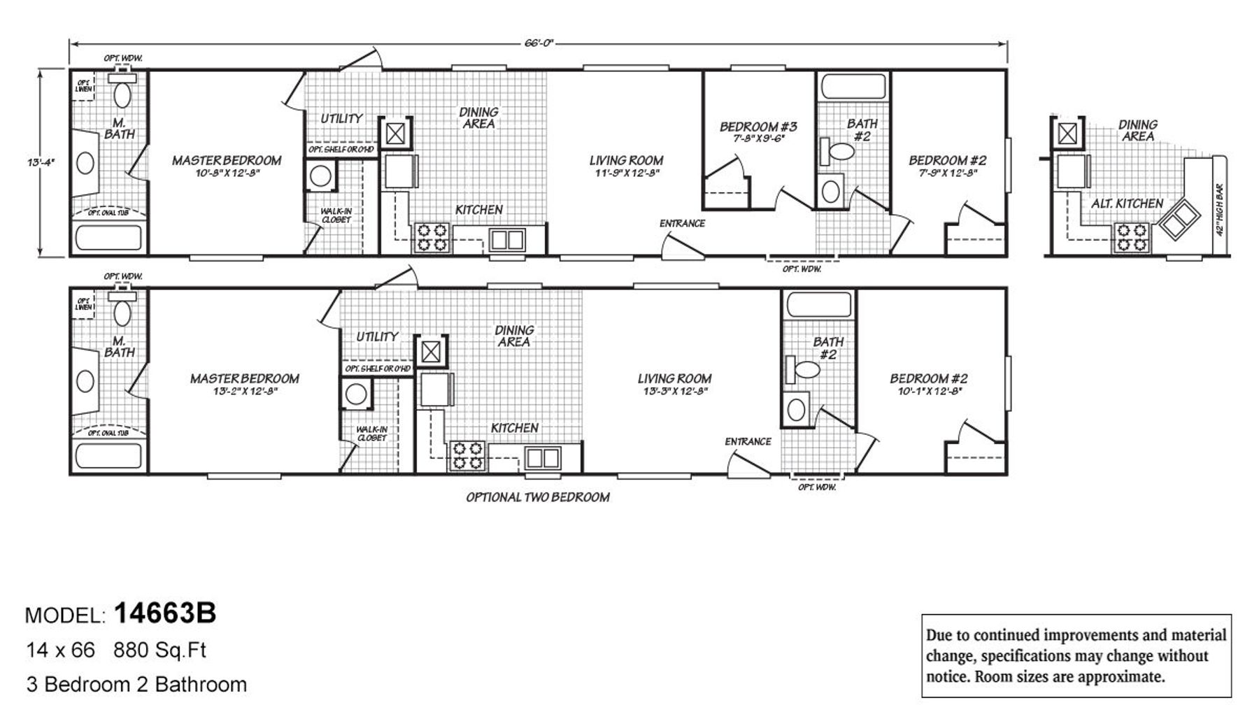 Floor plan for The Clover model 30603F showing 3-bedroom, 2-bathroom home layout with 1,770 sq ft