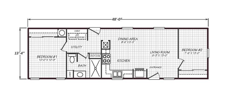 Solaris 14482A floor plan with 2 bedrooms, 1 bathroom, and 640 square feet, built by Cavco Goodyear.