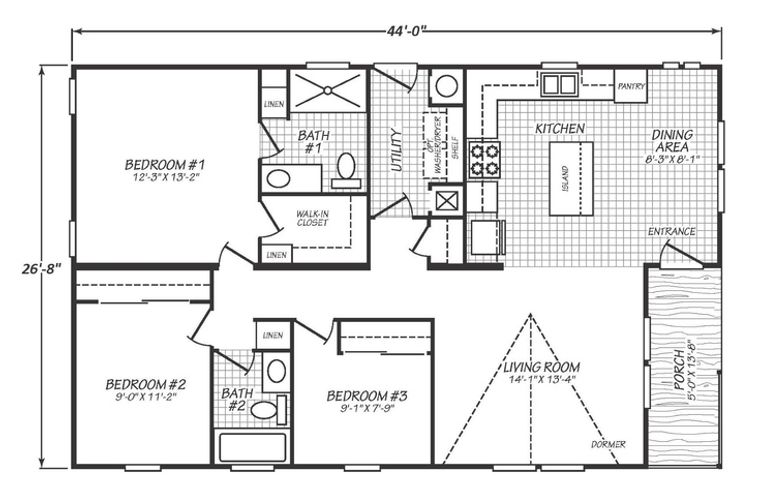 Solaris 28443P | 3 bedroom, 2 bathroom, 1203 sqft home | Built by Cavco - Goodyear in Goodyear, AZ.