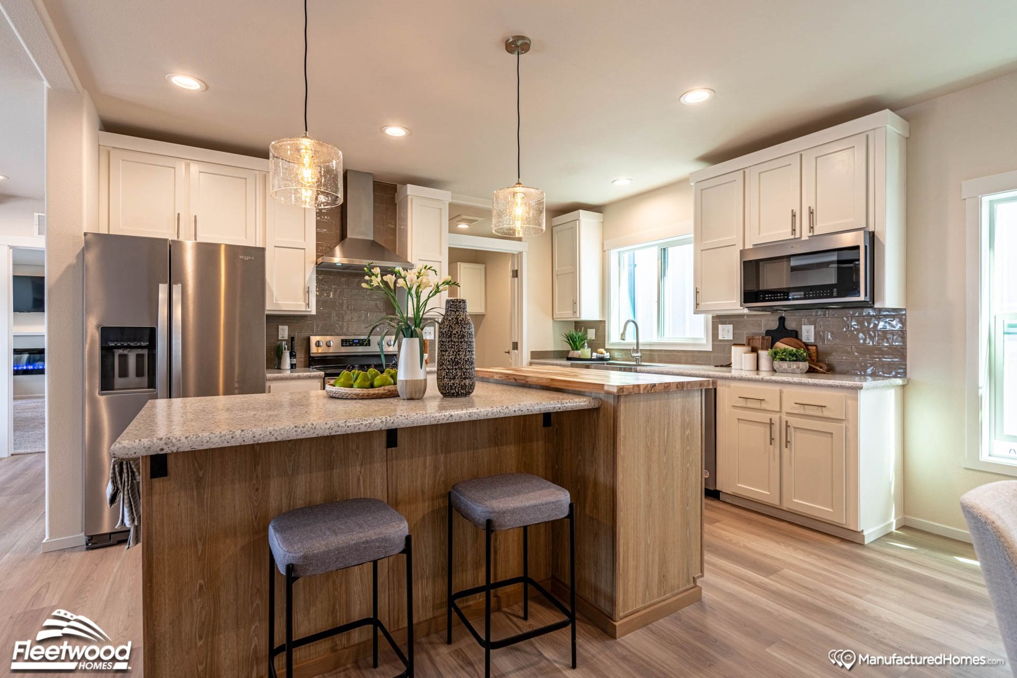 Kitchen area with an island