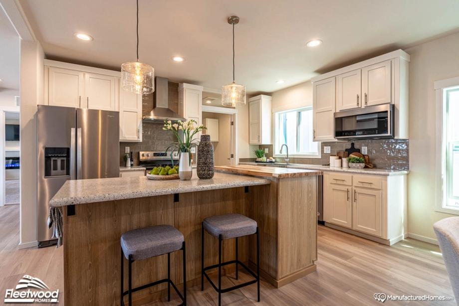 Kitchen area with an island