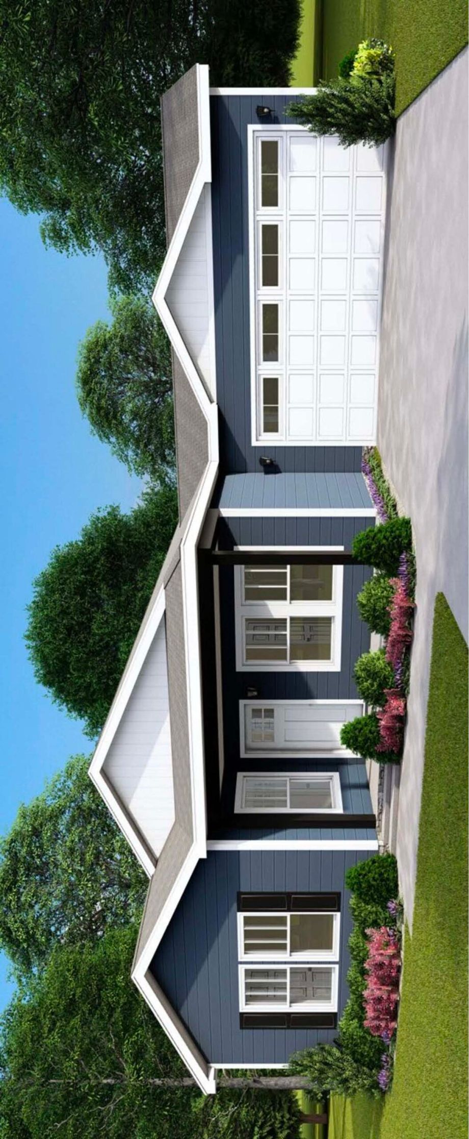 Front view of a blue house