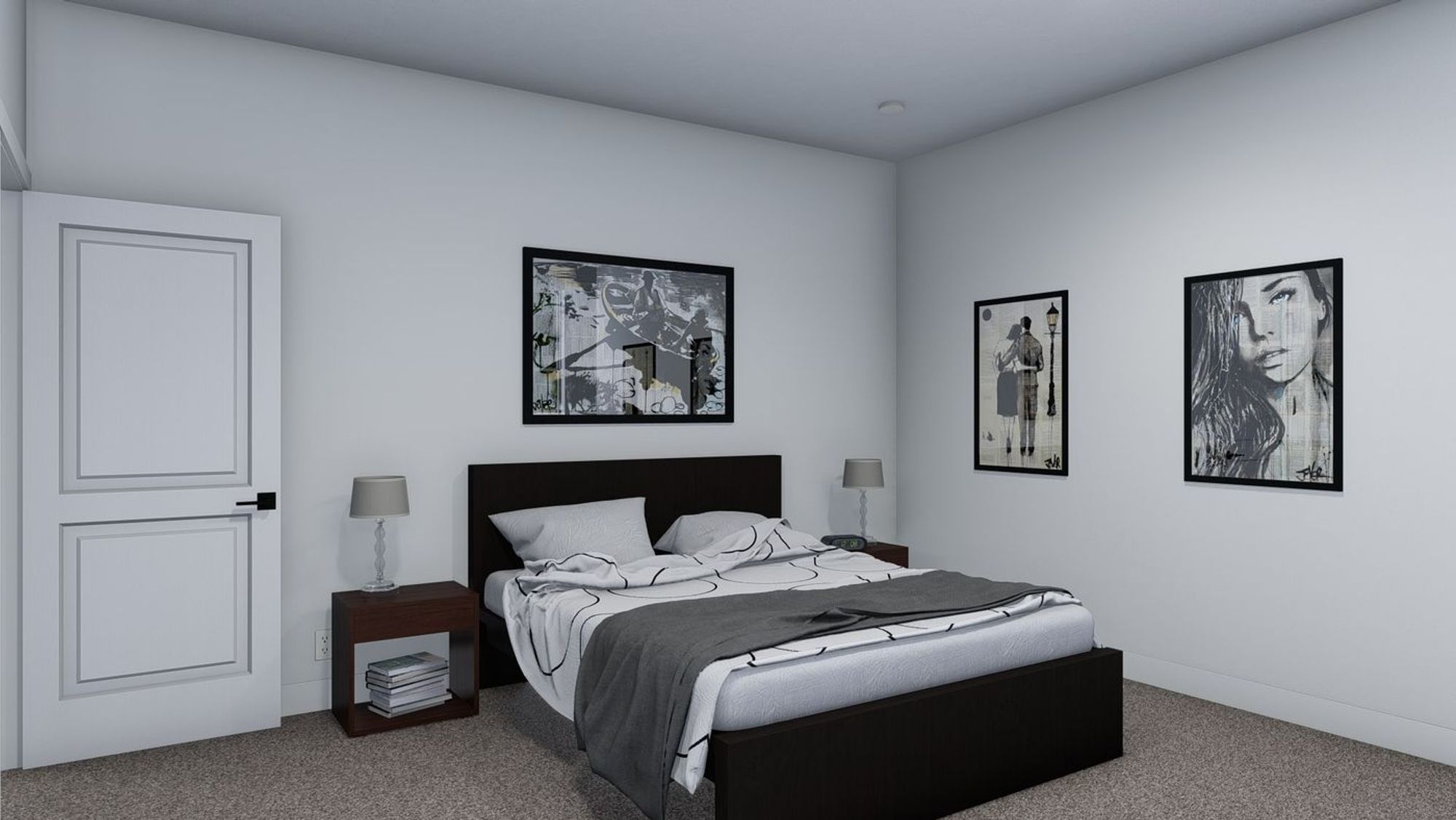 Medium sized bedroom with a large bed