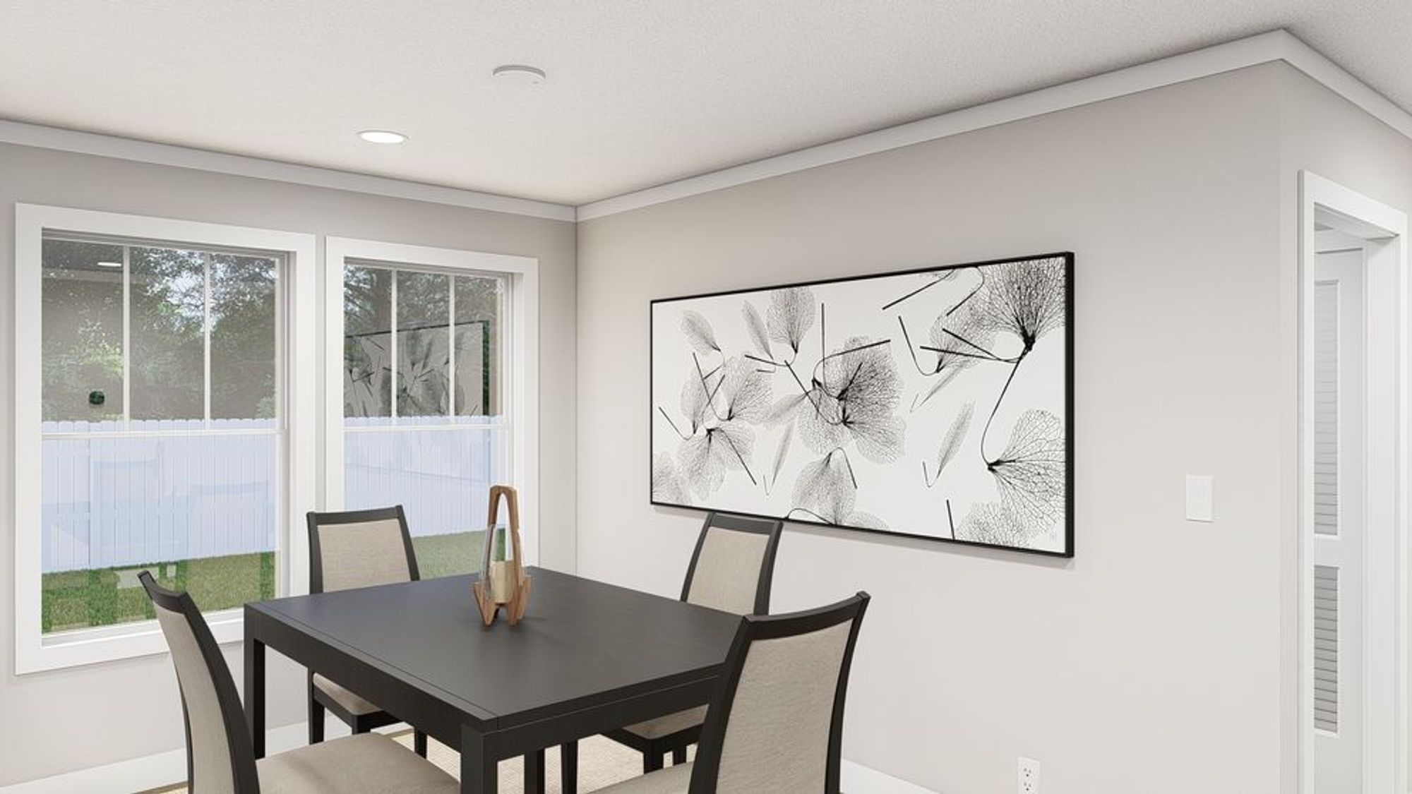 Dining room with a table that seats four people