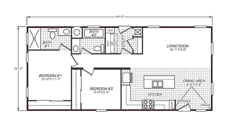 Solaris 20442A | 2 bedroom, 2 bathroom, 880 sqft home | Built by Cavco - Goodyear in Goodyear, AZ.