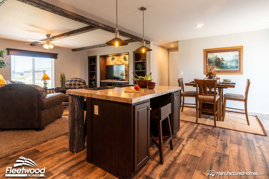 Open concept kitchen, dining room, and living room.