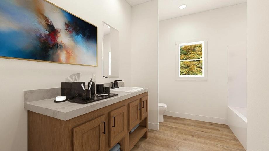 Large bathroom with a single sink.