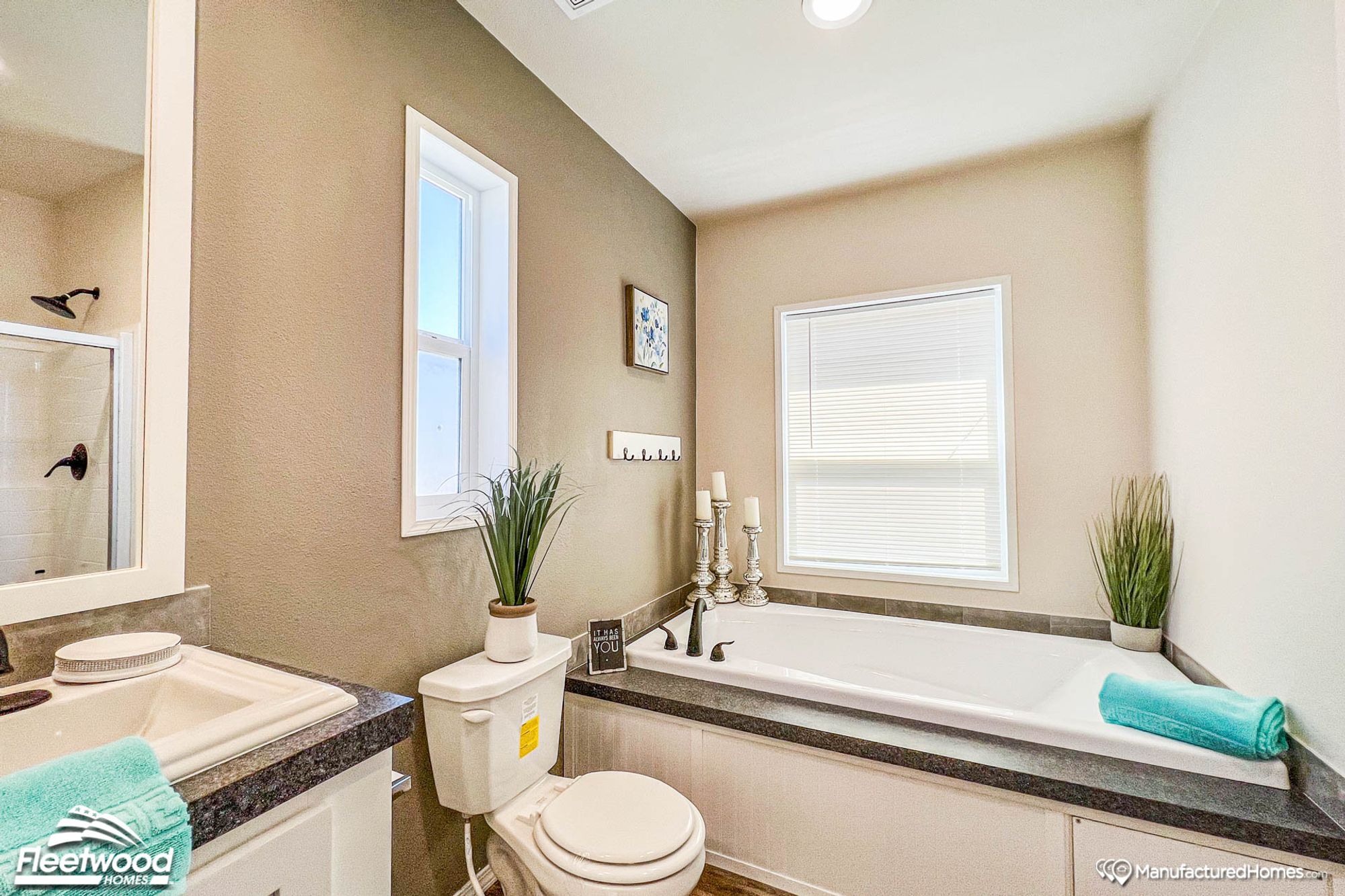 Close-up of a bathroom with a large bathtub.