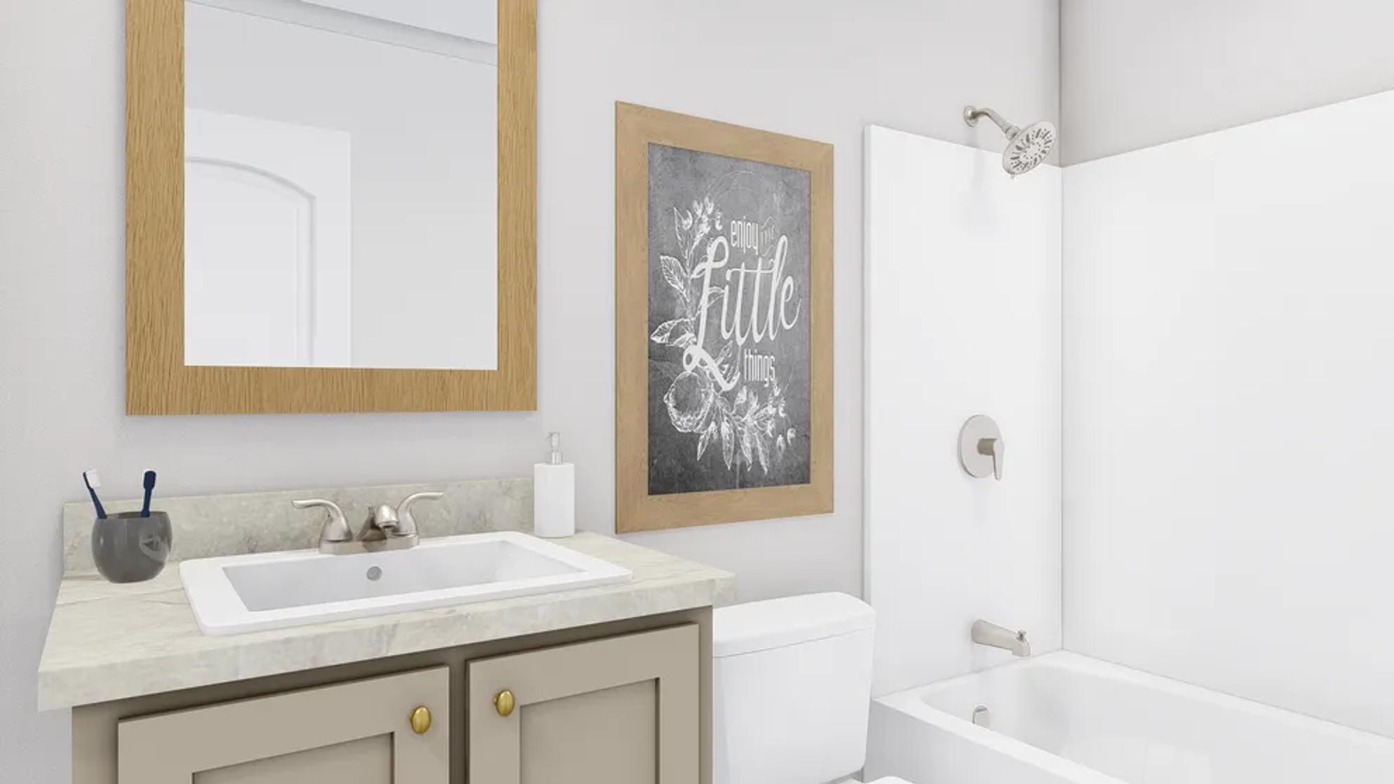 Small bathroom with a single sink and a bathtub-shower combo.