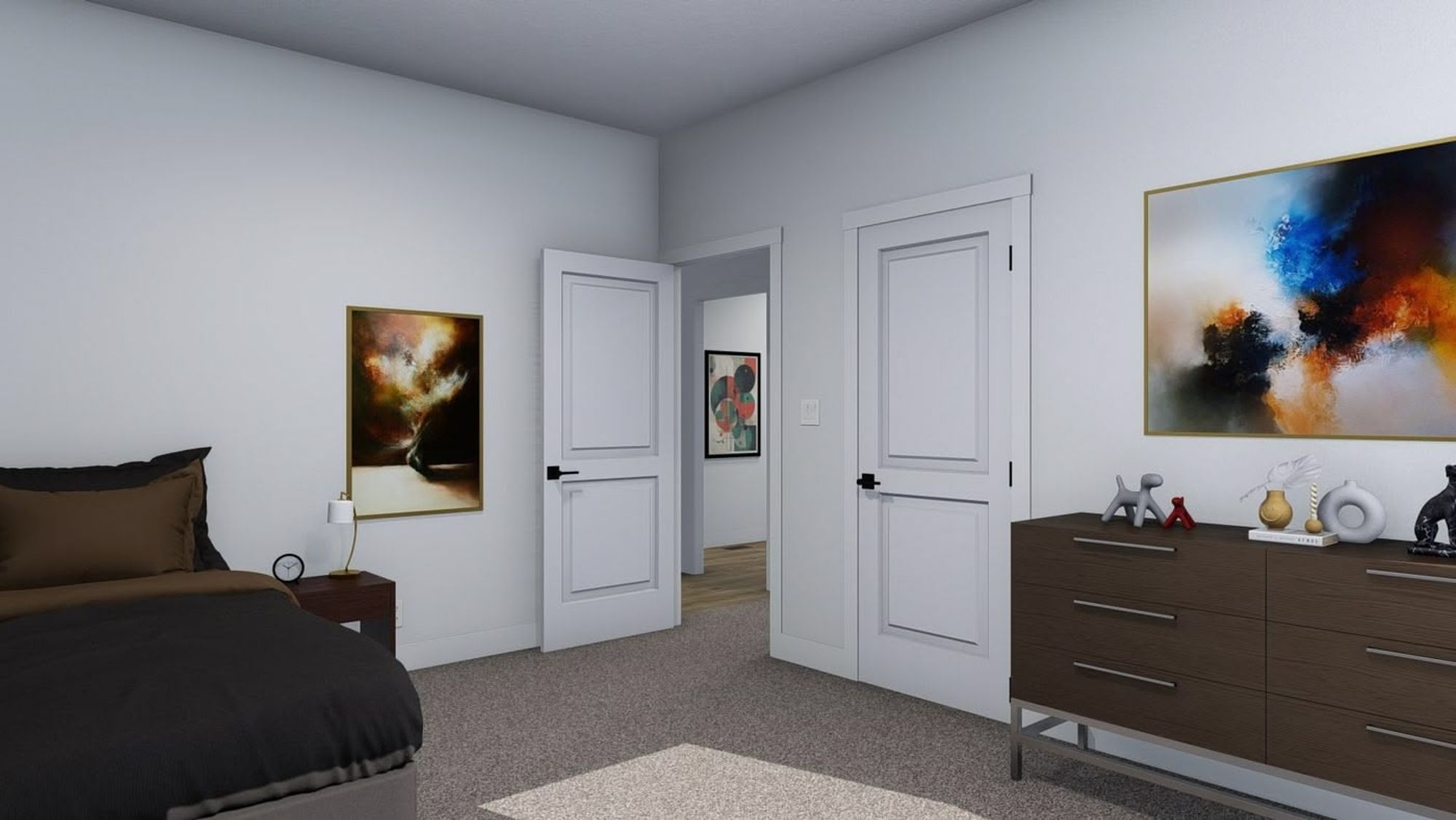 Bedroom with a single bed and a dresser.