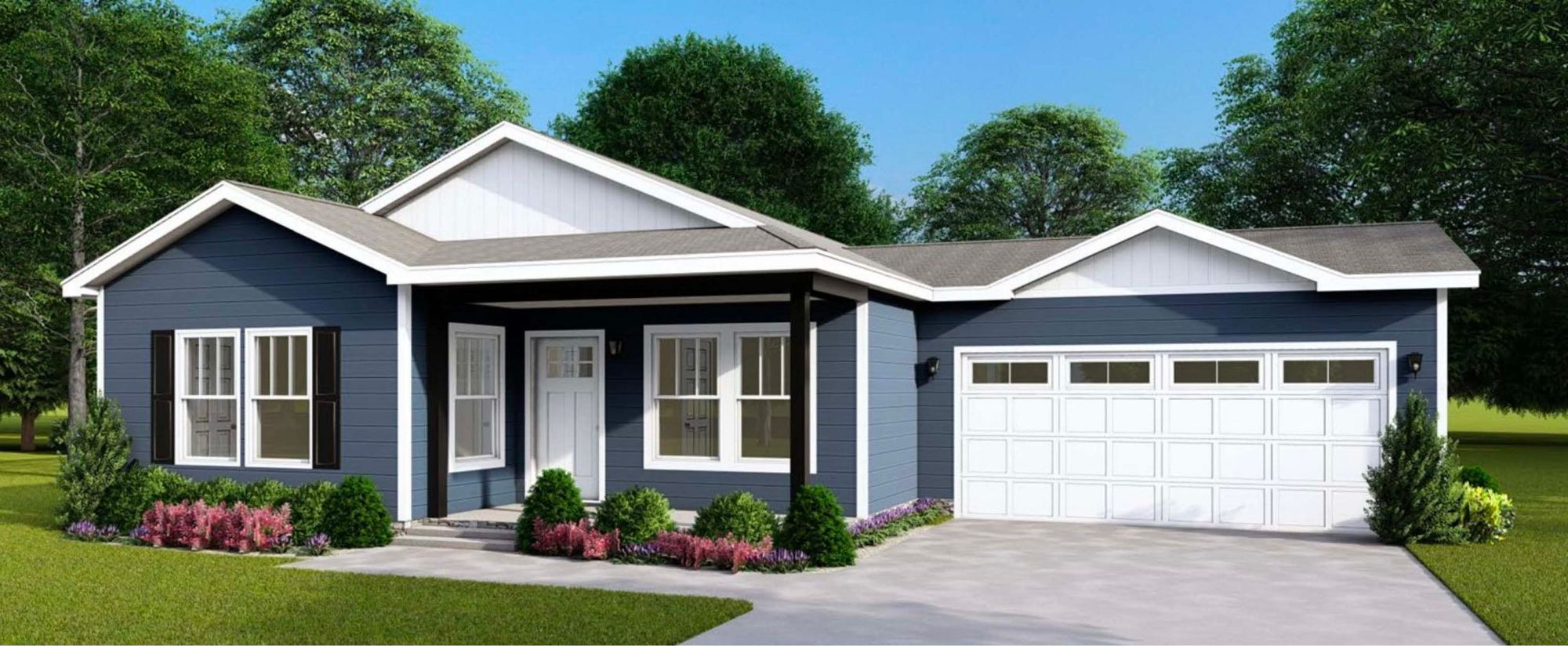 Front view of a blue house