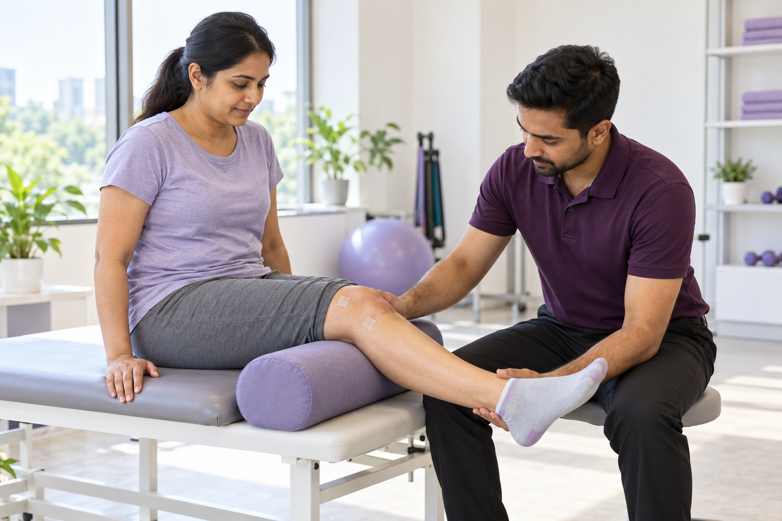 Patient undergoing knee arthroscopy recovery physiotherapy at Lux Hospitals