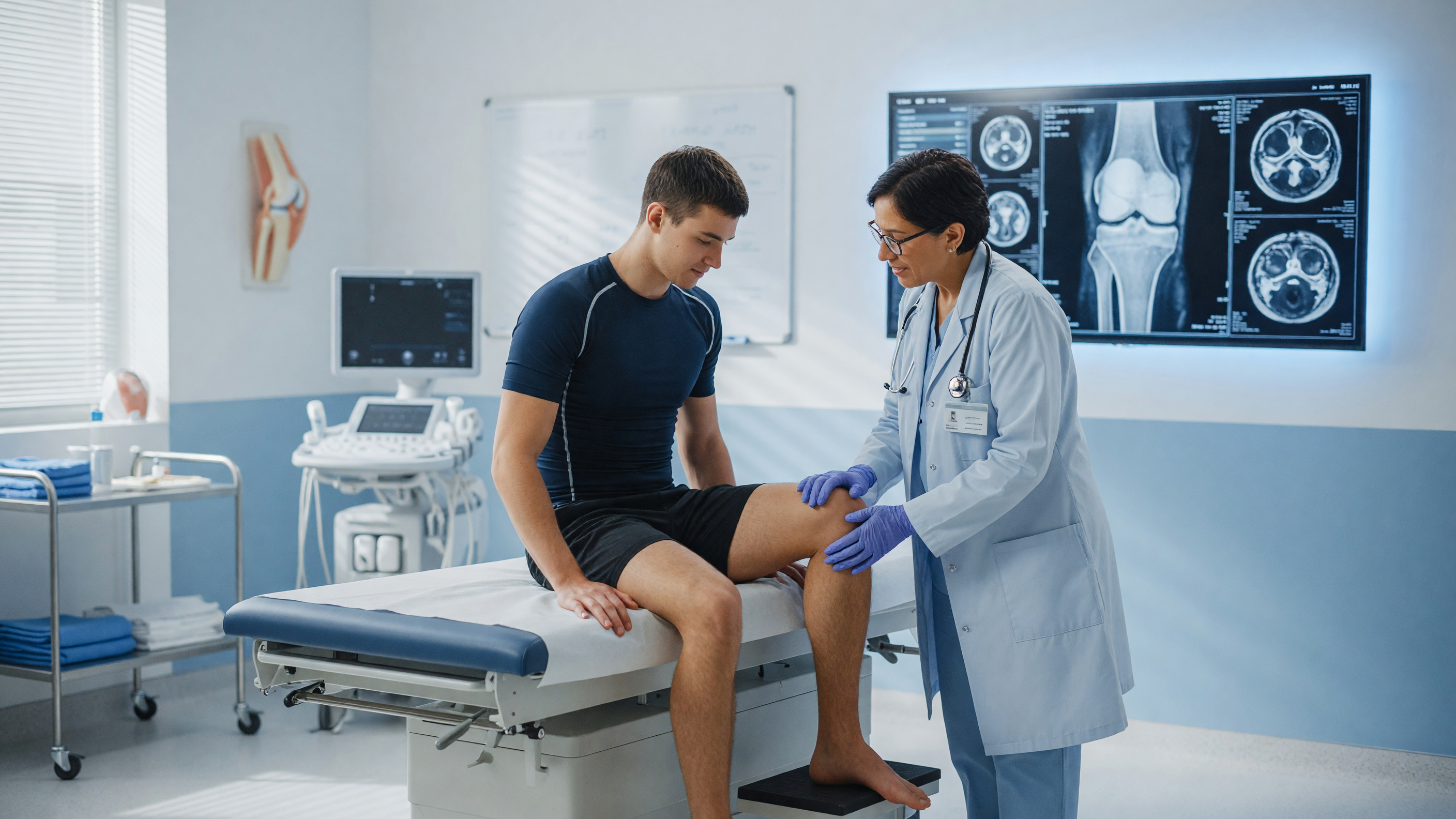 Athlete holding an injured knee on a sports field, showing knee instability after sports that may indicate an ACL tear