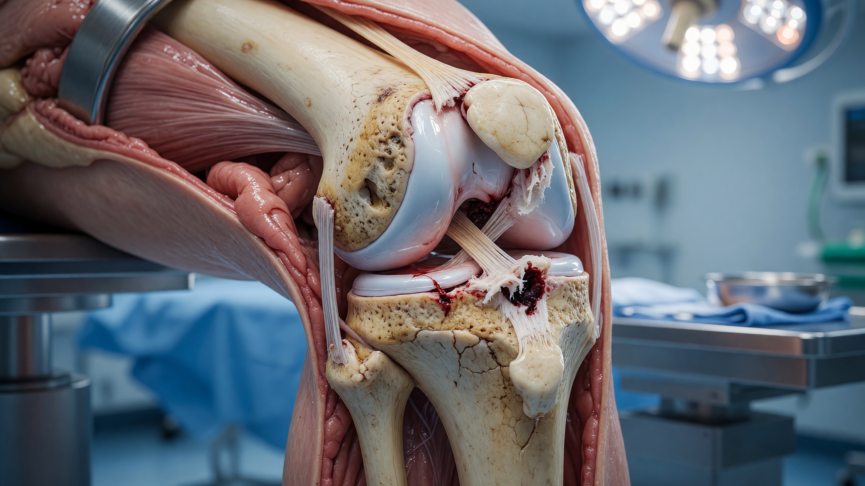 Diagram showing how untreated meniscus tears lead to arthritis in the knee joint