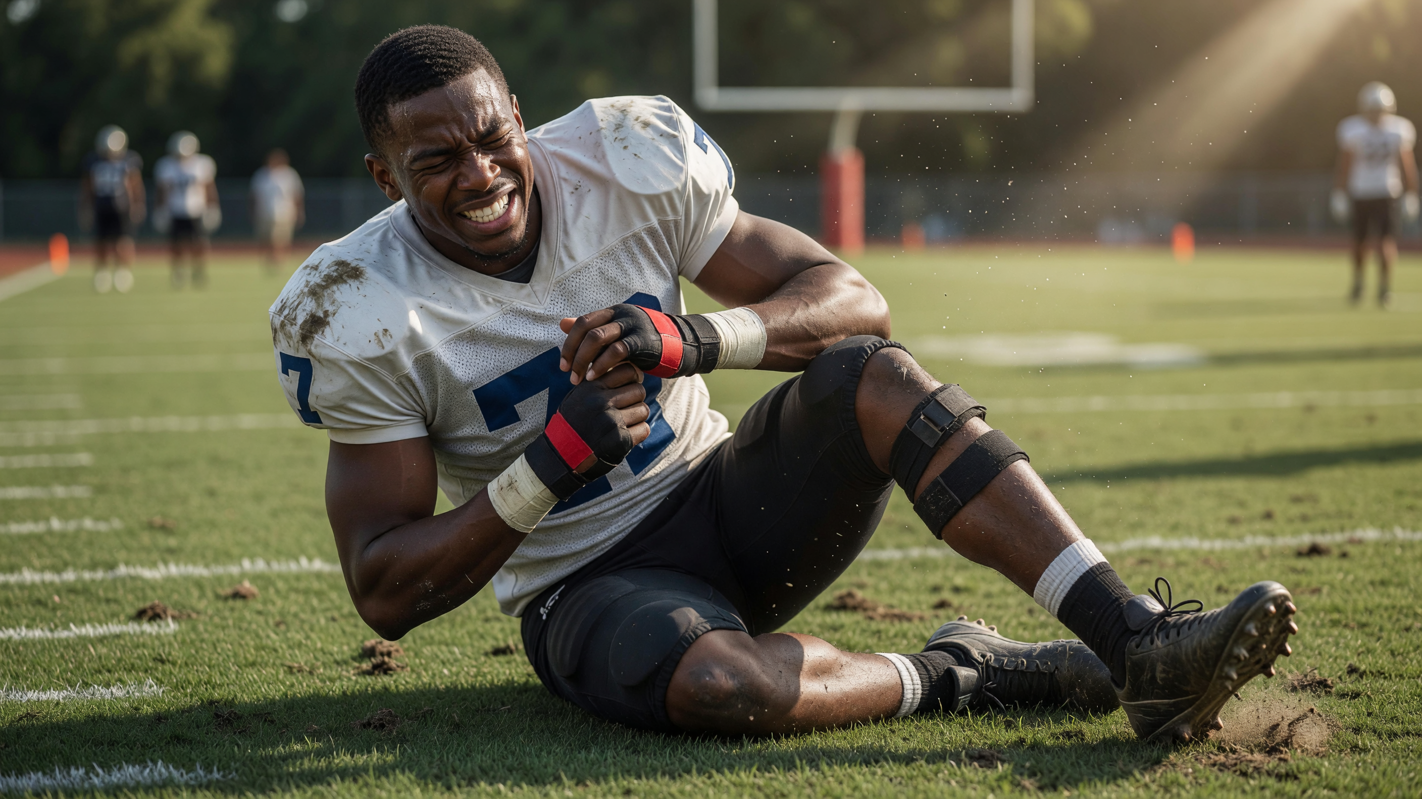 Athlete clutching injured knee illustrating common ACL tear causes during sports