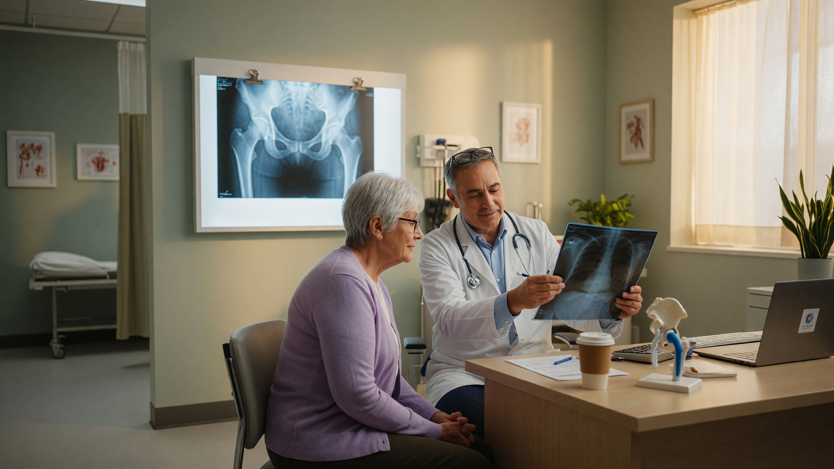 Elderly patient consulting an orthopaedic doctor about fractures in elderly and bone health