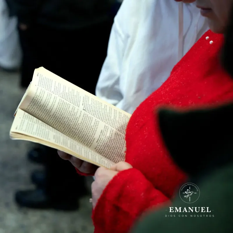 Una Biblia abierta en las manos de una hermana