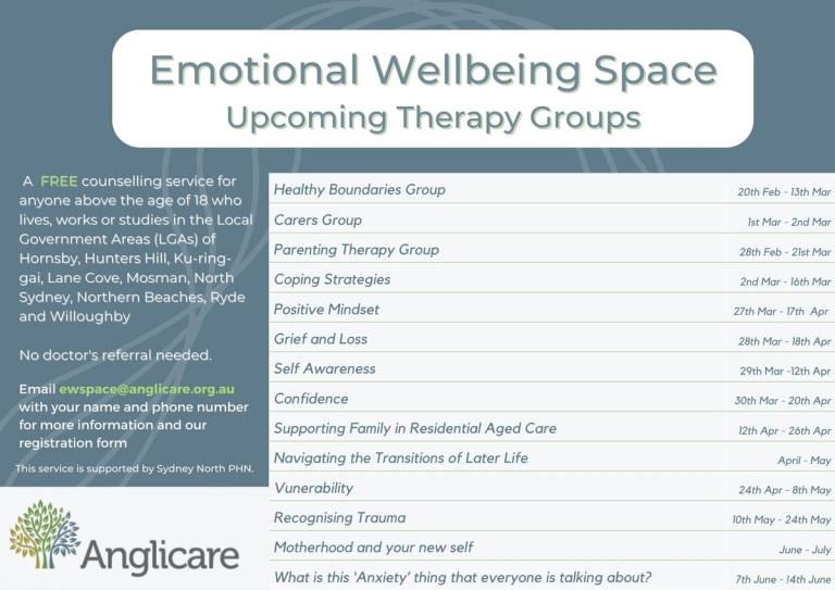 A list of more upcoming therapy groups
