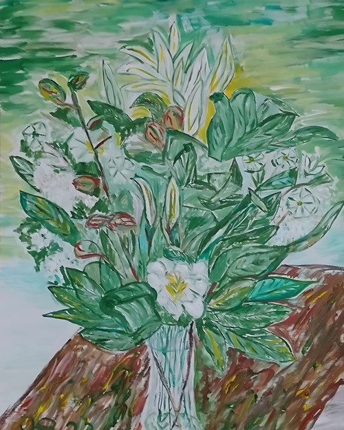 Wit boeket in glazen vaas