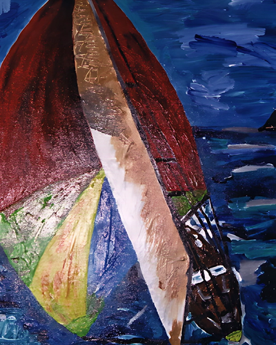 Zeilschip op zee bij Kaap Finisterre