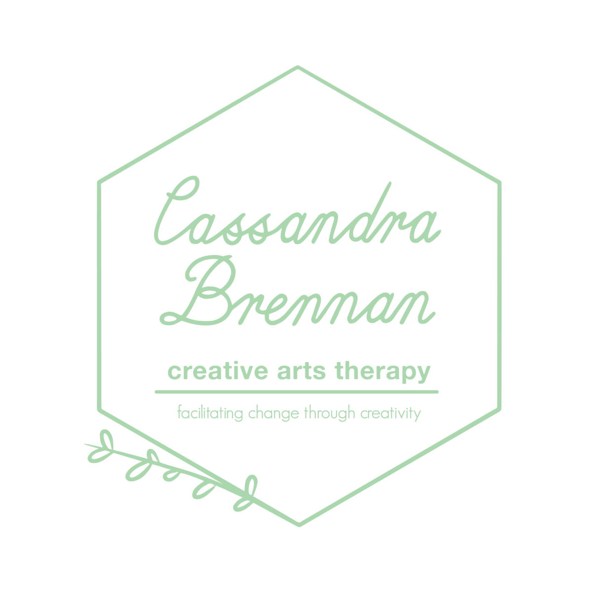 Cursive script spelling 'Cassandra Brennan' contained in a hexagon shape.