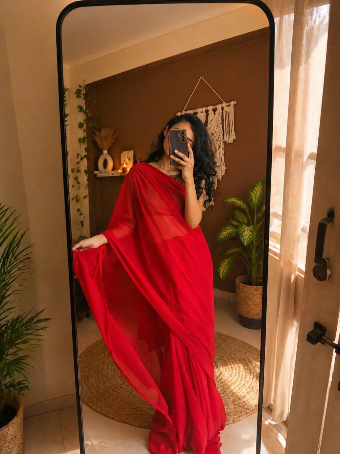 Raga — Red Chiffon saree