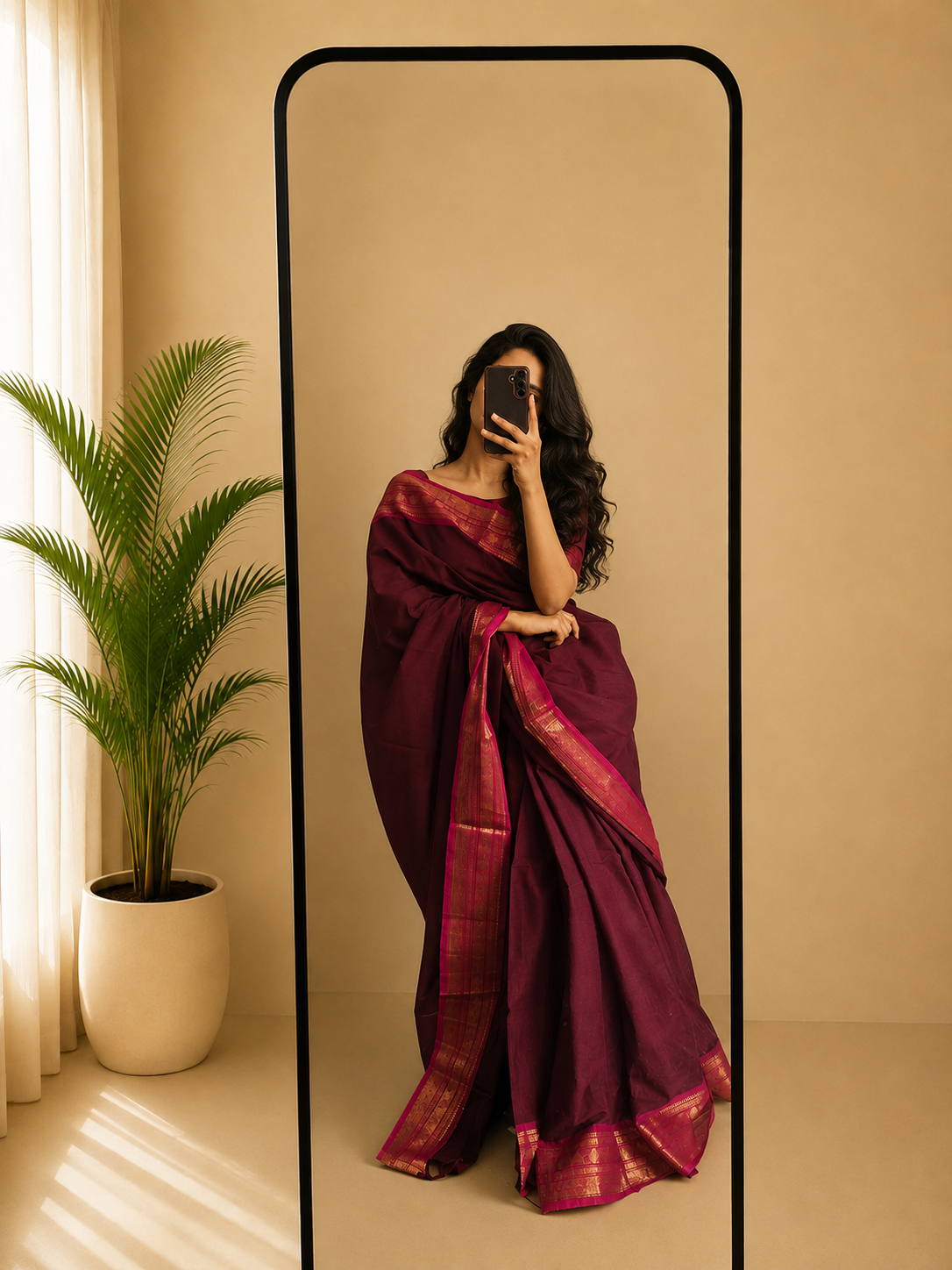 Laya — Maroon cotton handloom saree saree