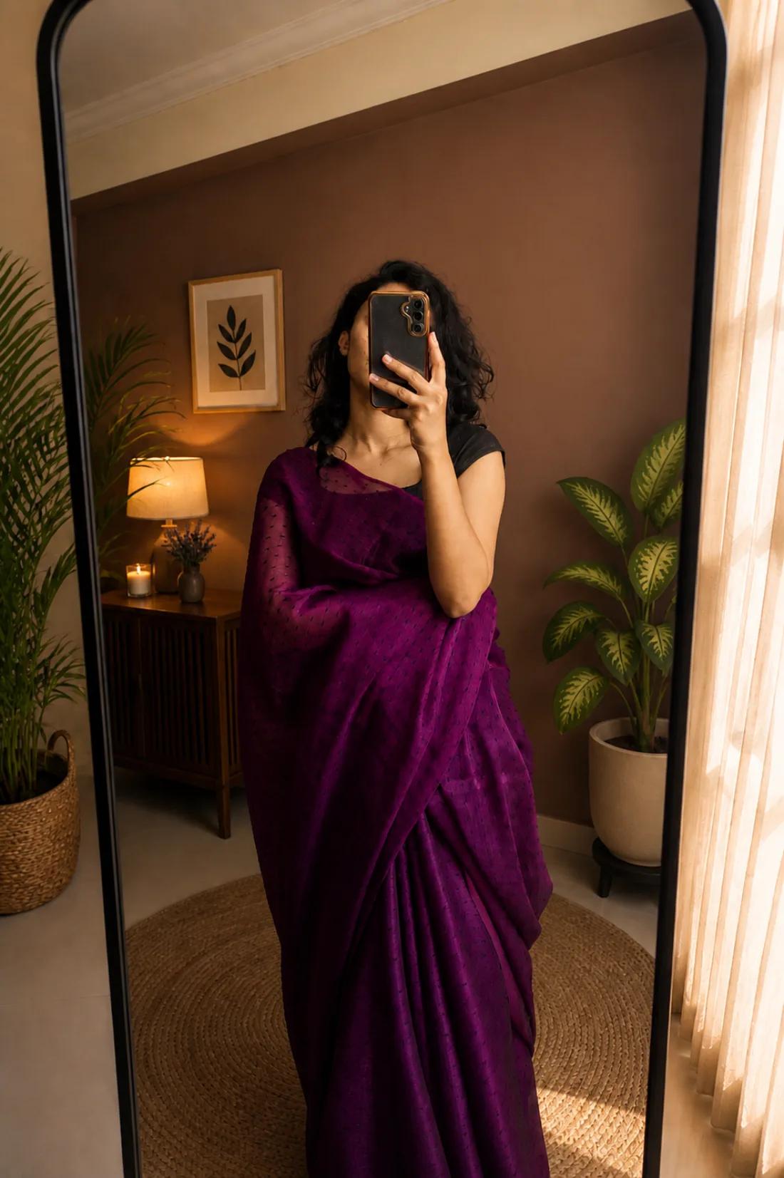 Vaidehi — Purple Chiffon saree