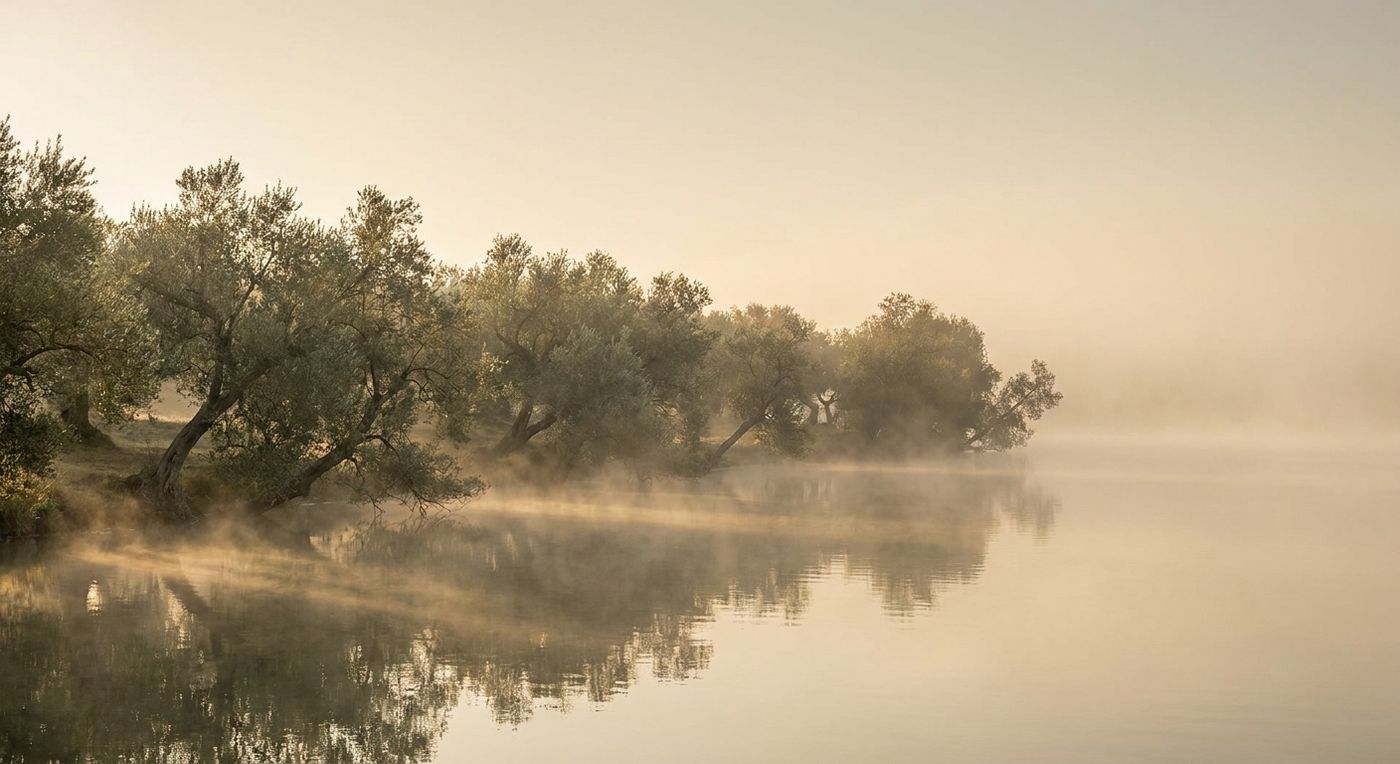 Still misty lake at dawn