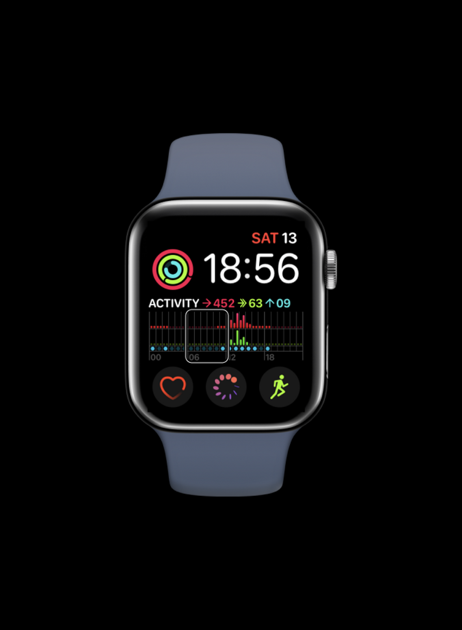 the same apple watch face inside an apple watch, one six hour block is selected with voiceover