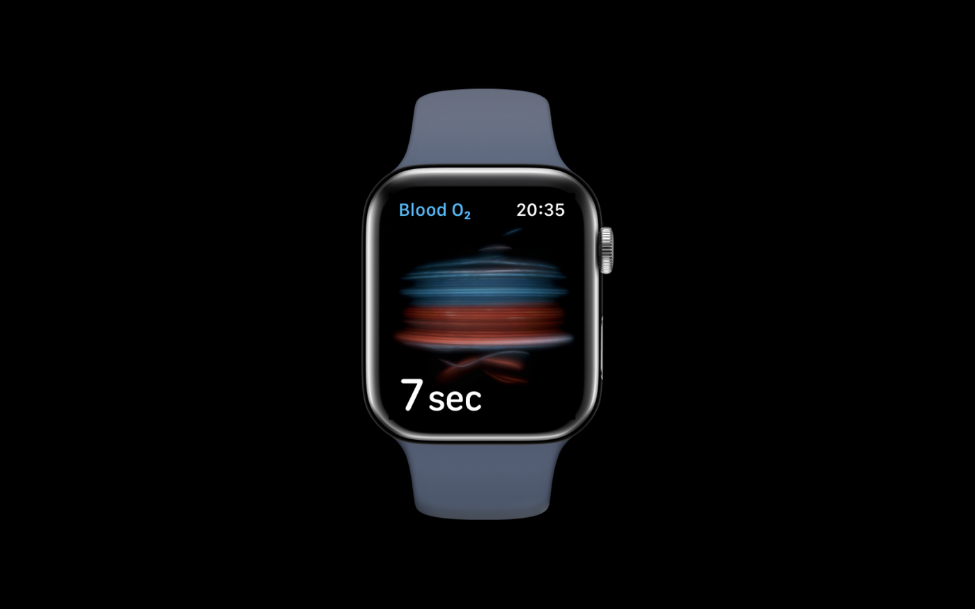 blood oxygen on iphone, blue and red lines animated in the middle, time left written under