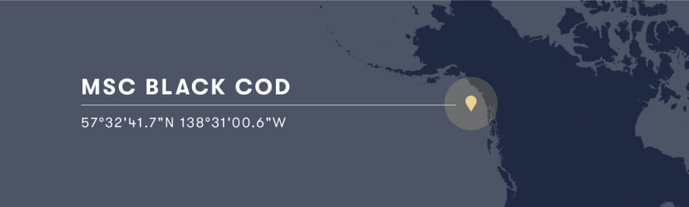 Graphic of Canada with latitude and longitude of MSC Black Cod.