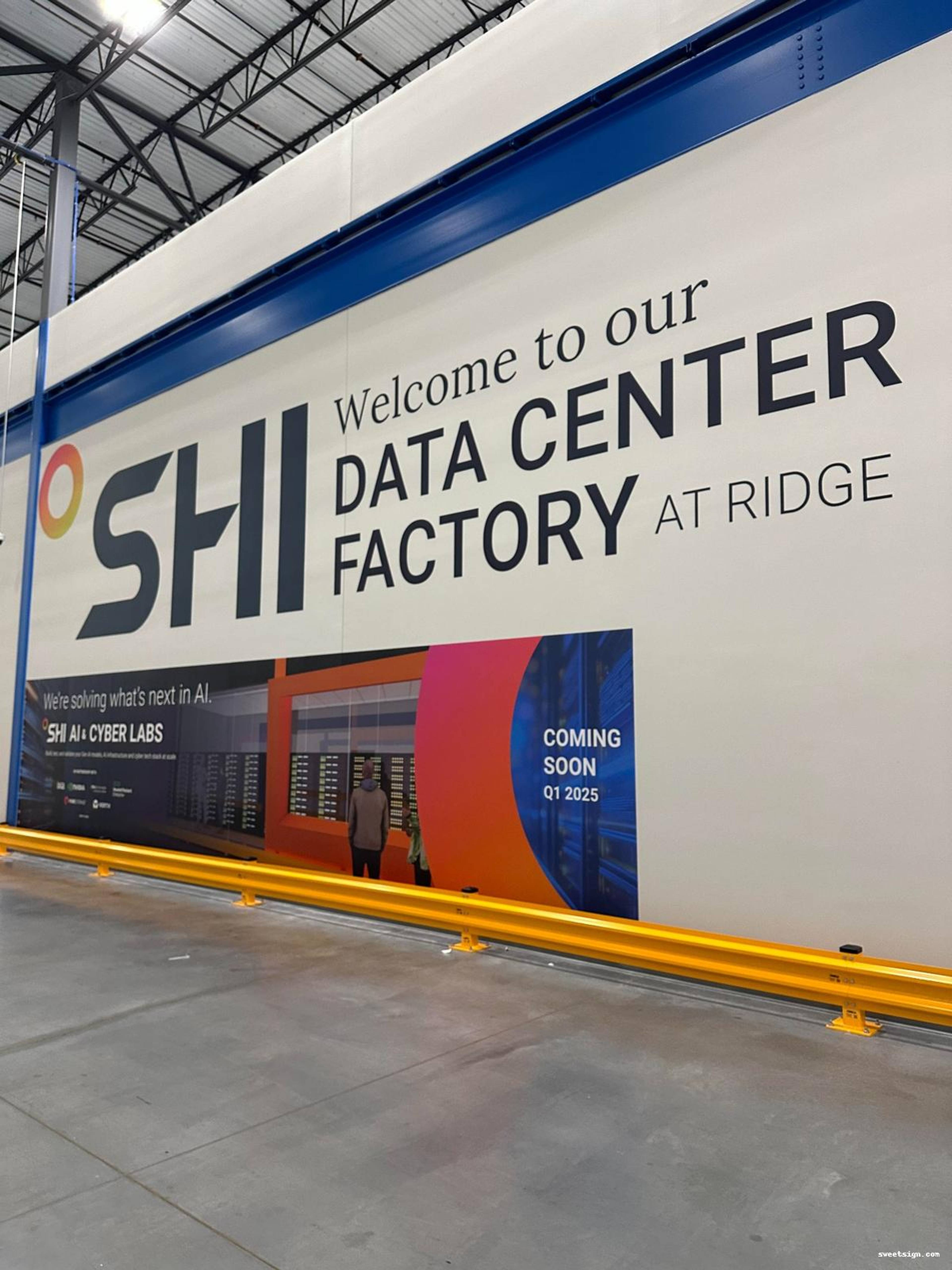 SHI Data Center Factory wall graphics with AI and Cyber Labs design