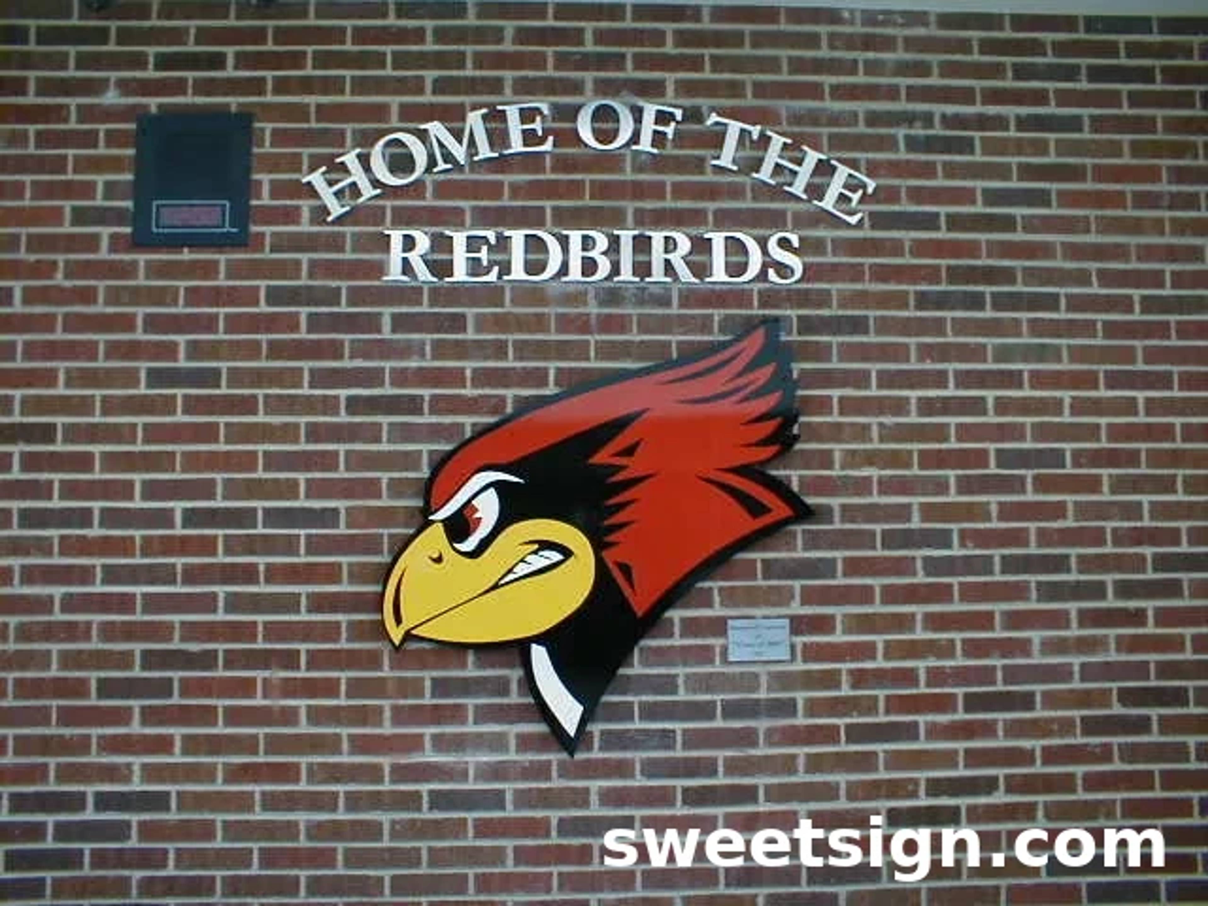 Redbirds school mascot fabricated 3D metal letters sign