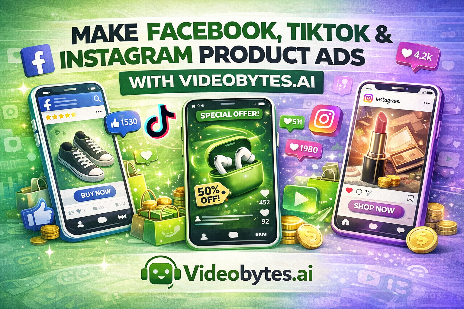 Make Facebook, TikTok & Instagram Product Ads with Videobytes.ai