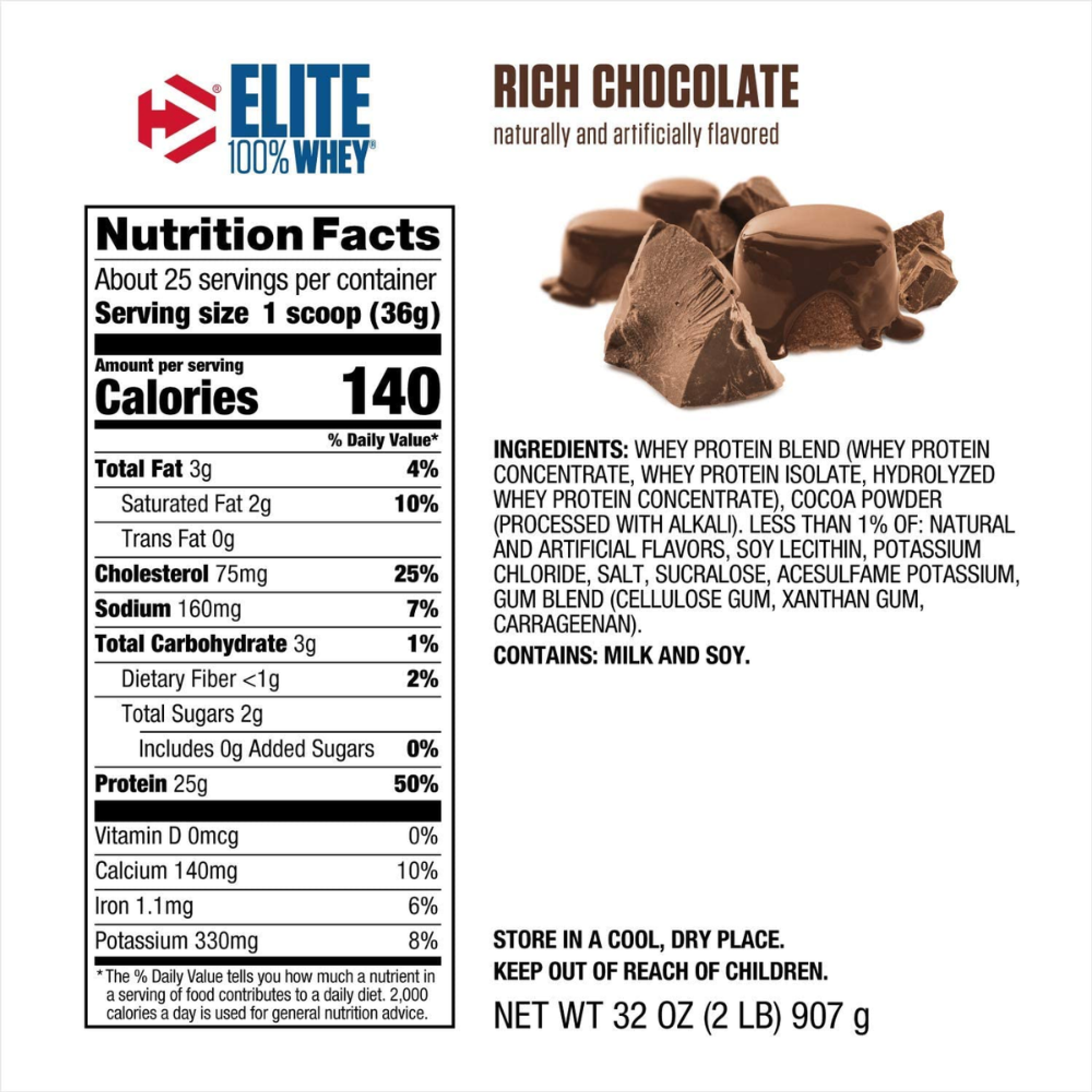 ข้อมูลโภชนาการของ Dymatize Elite 100% Whey Protein รส Gourmet Vanilla