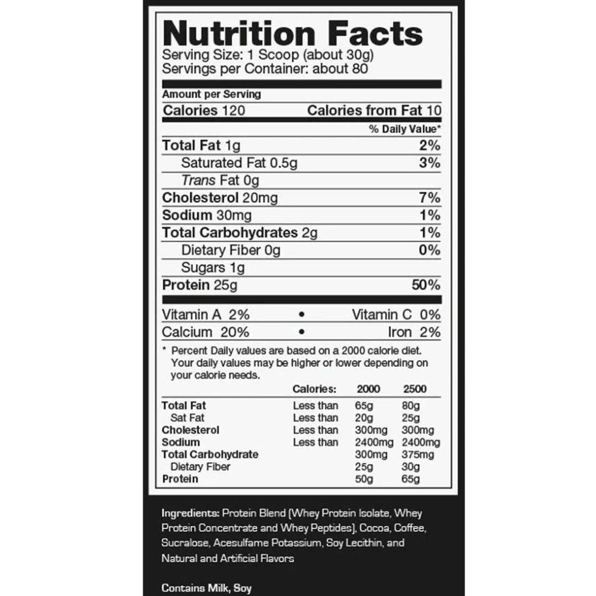 ข้อมูลโภชนาการของ Ultimate Nutrition Prostar Whey Protein