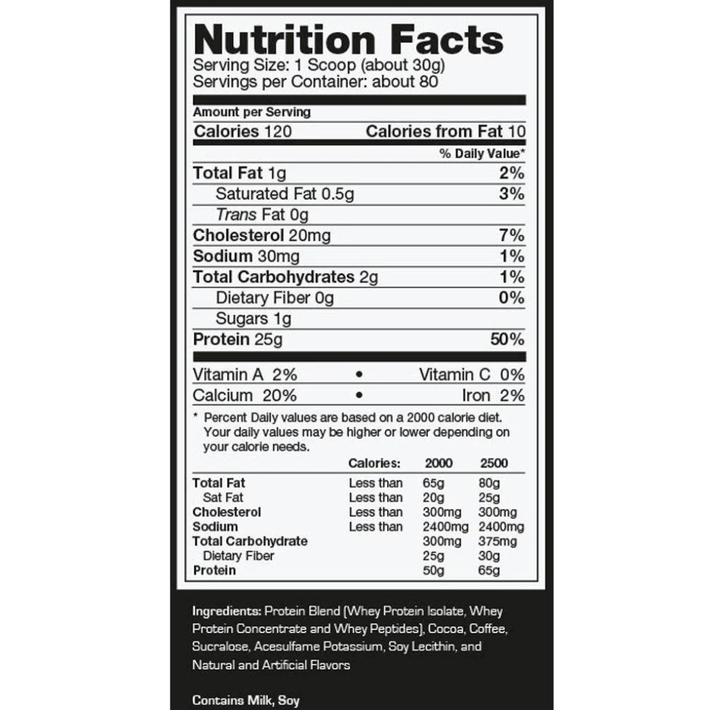 ข้อมูลโภชนาการของ Ultimate Nutrition Prostar Whey Protein